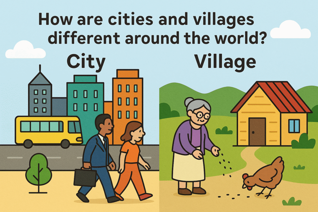 How are cities and villages different around the world